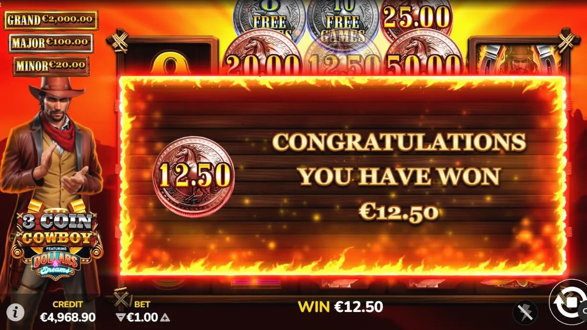 Tampilan visual slot 3 Coin Cowboy Dollars & Dreams dengan tema Wild West yang ikonik.
